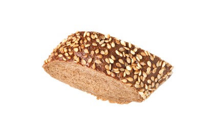 Photo of Piece of fresh baguette with sesame isolated on white