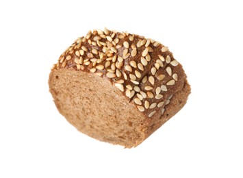 Photo of Piece of fresh baguette with sesame isolated on white