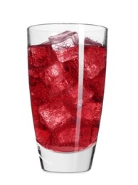 Photo of Sweet soda water with ice cubes in glass isolated on white