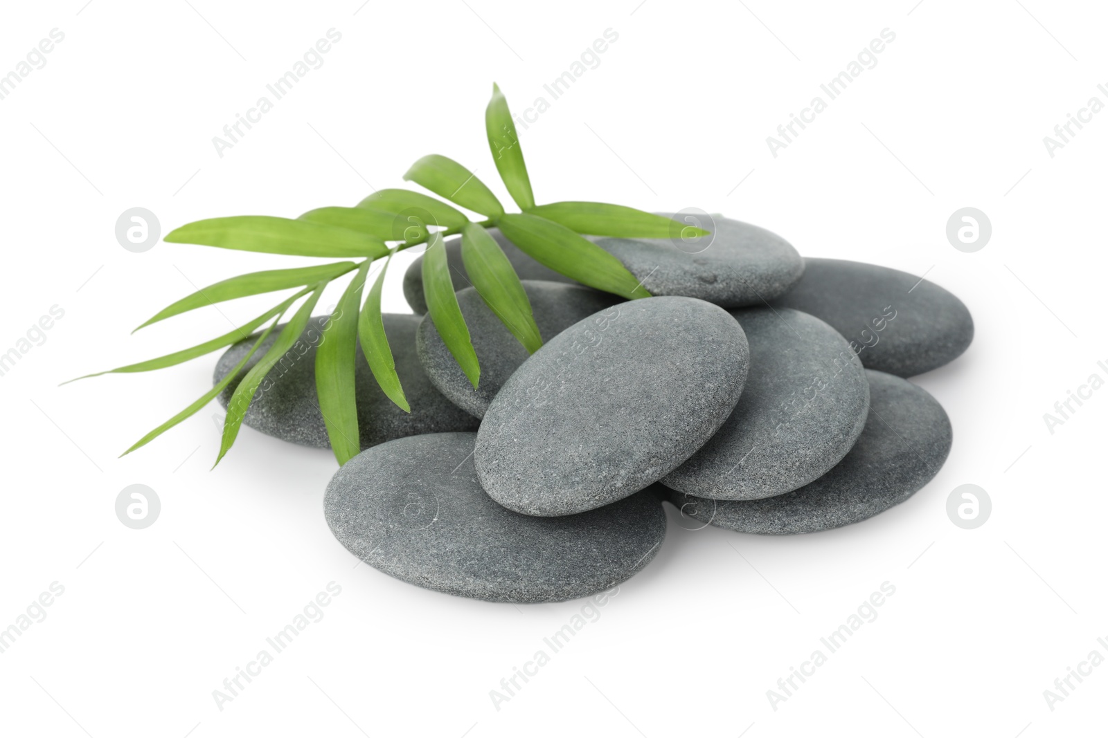 Photo of Spa stones with leaves isolated on white