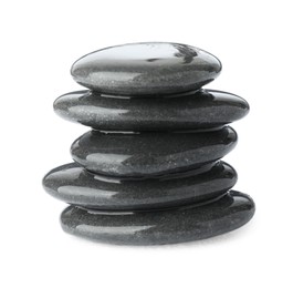 Photo of Stack of wet spa stones isolated on white