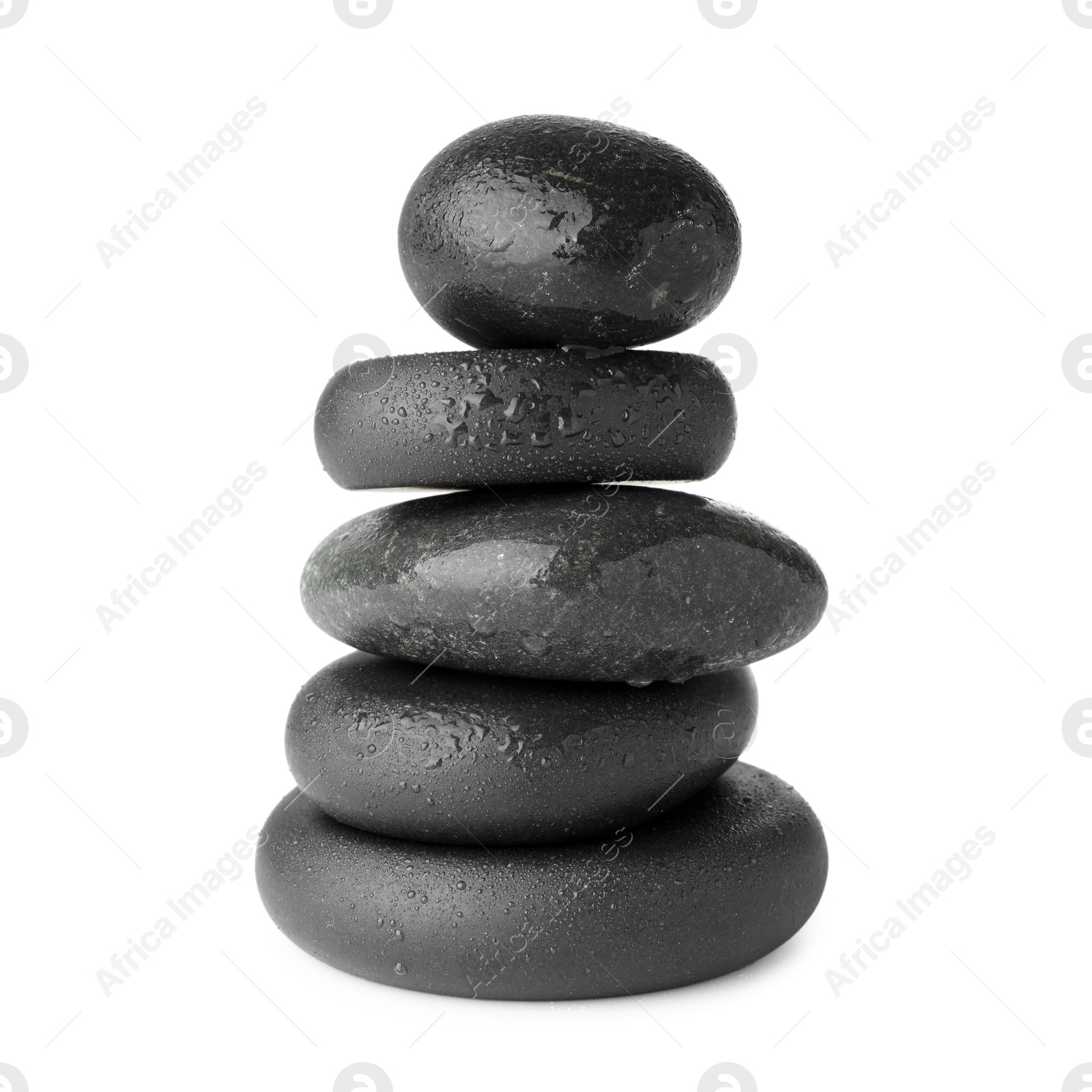 Photo of Stack of wet spa stones isolated on white