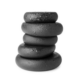 Photo of Stack of wet spa stones isolated on white