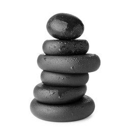 Photo of Stack of wet spa stones isolated on white