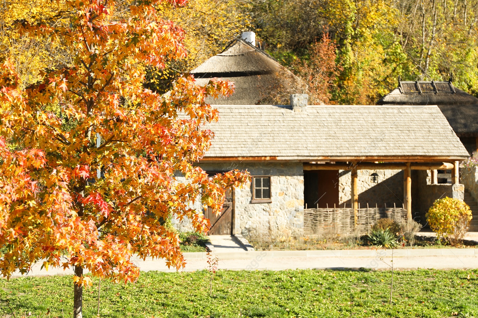 Photo of Outdoor museum of traditional architecture in autumnal park