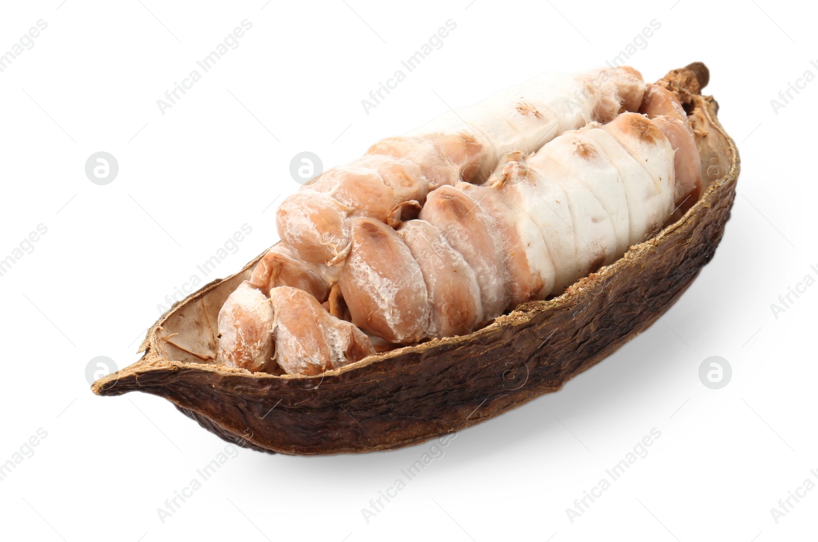 Photo of Cocoa pod with beans isolated on white