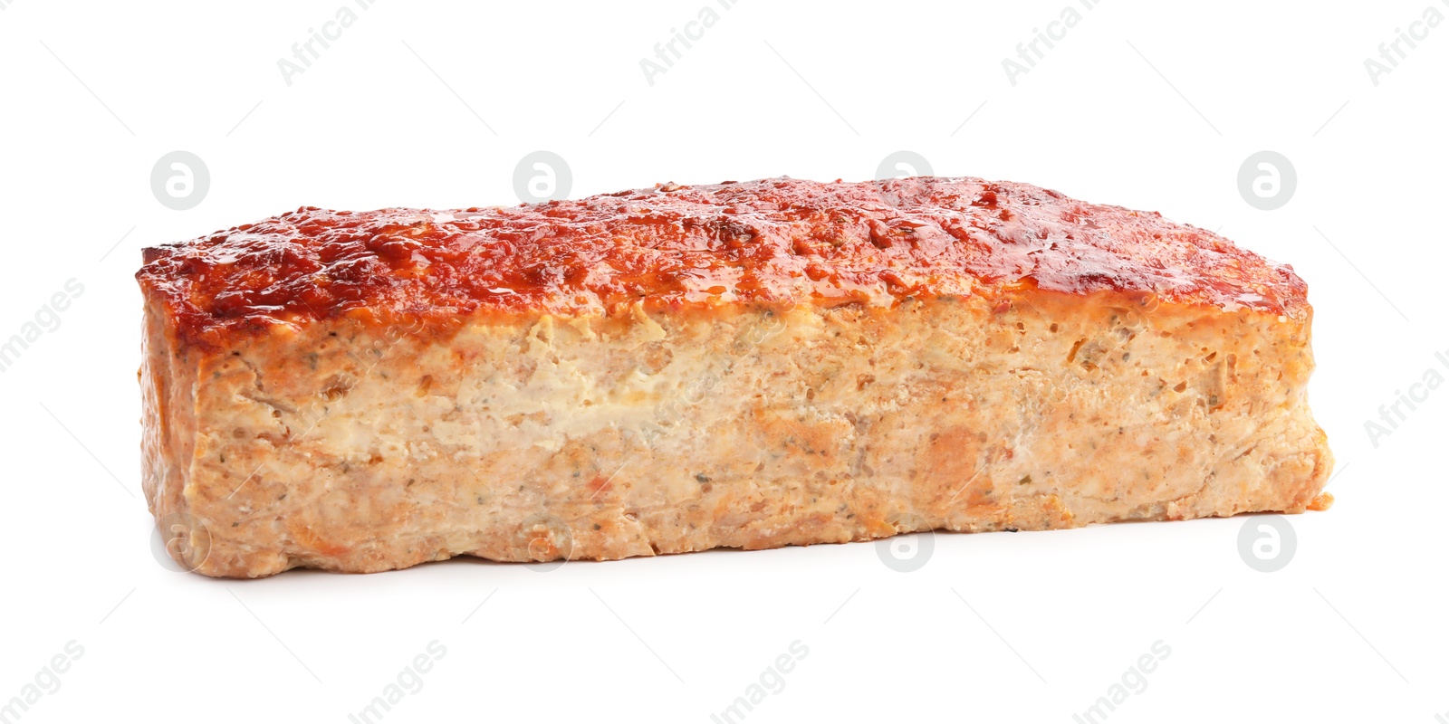 Photo of Delicious baked turkey meatloaf isolated on white