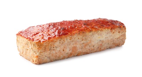 Photo of Delicious baked turkey meatloaf isolated on white