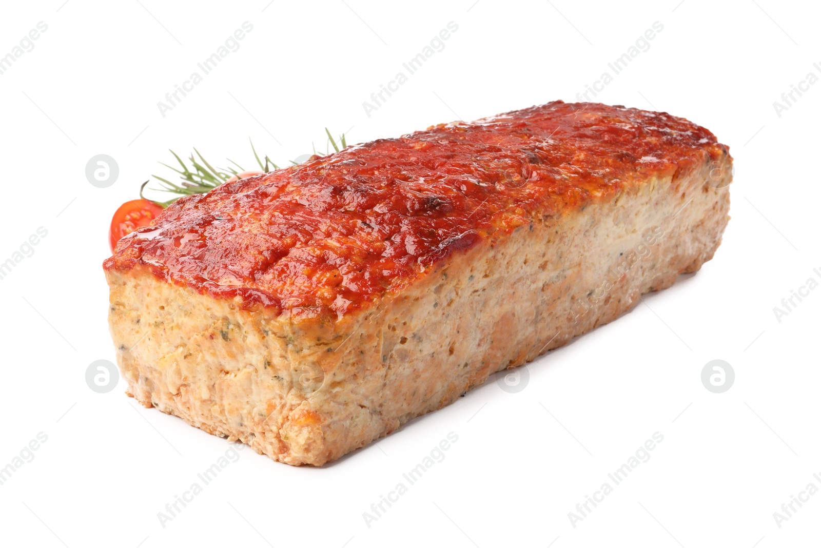 Photo of Delicious baked turkey meatloaf isolated on white