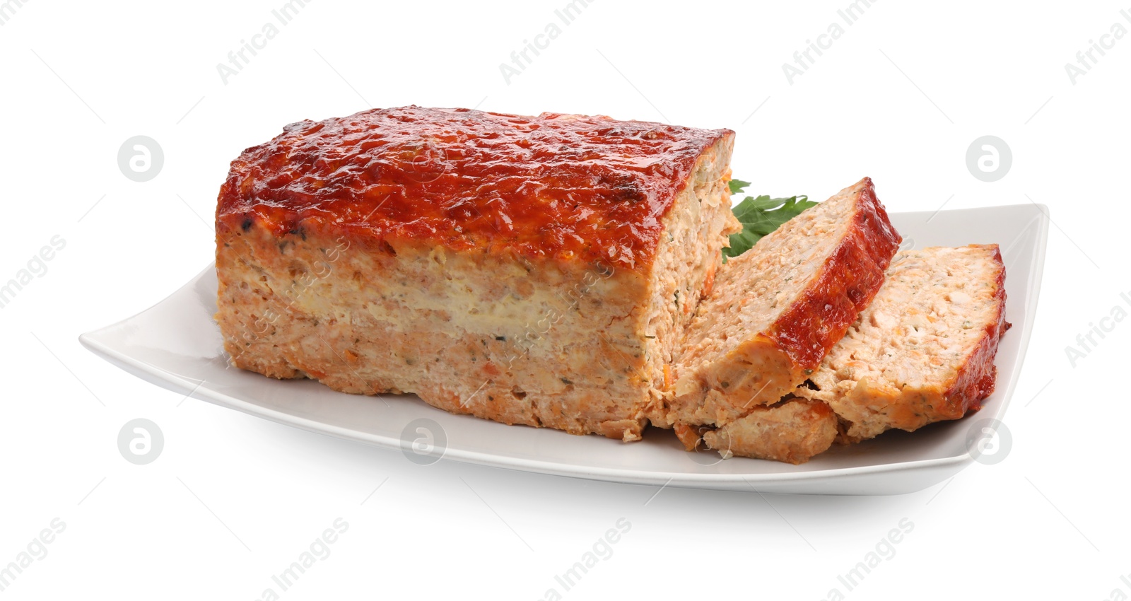 Photo of Delicious baked turkey meatloaf isolated on white