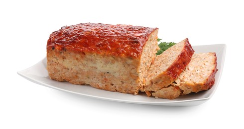 Photo of Delicious baked turkey meatloaf isolated on white