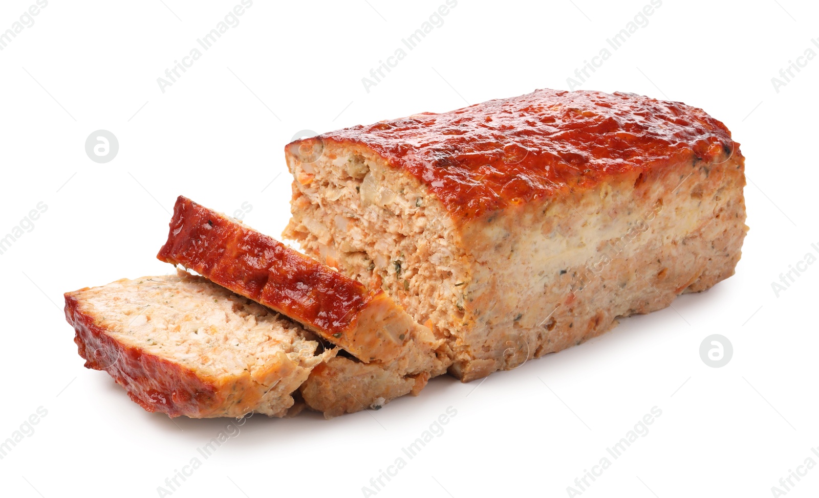 Photo of Delicious baked turkey meatloaf isolated on white