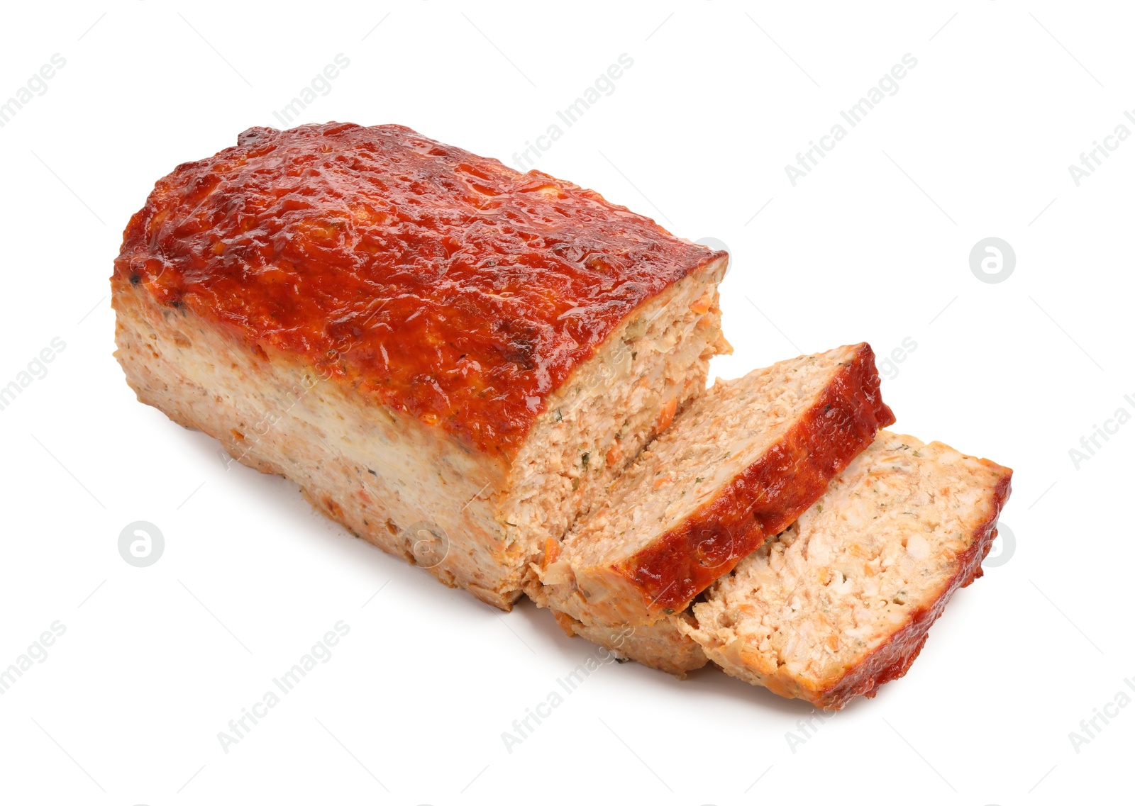 Photo of Delicious baked turkey meatloaf isolated on white