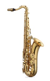 Photo of Jazz. One beautiful saxophone isolated on white