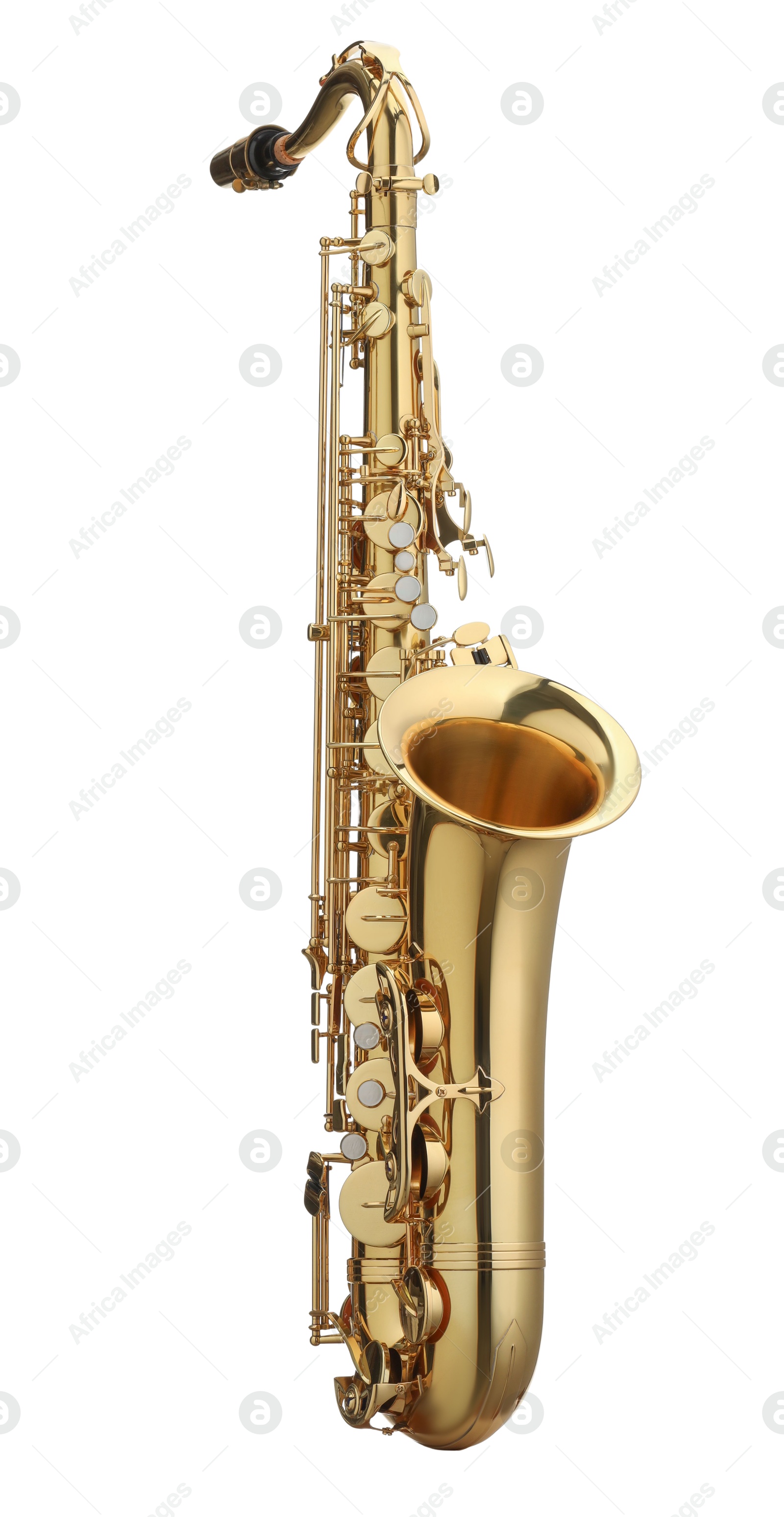 Photo of Jazz. One beautiful saxophone isolated on white