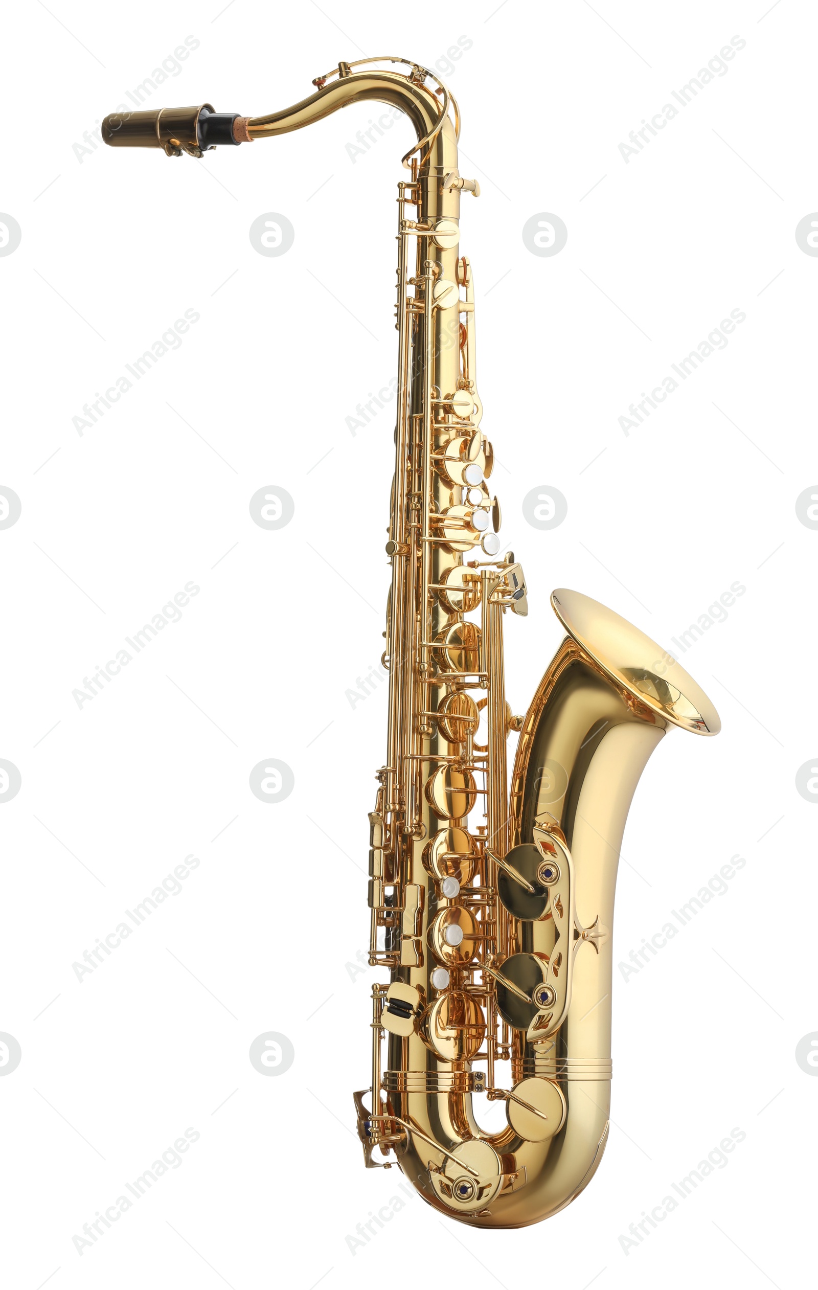 Photo of Jazz. One beautiful saxophone isolated on white