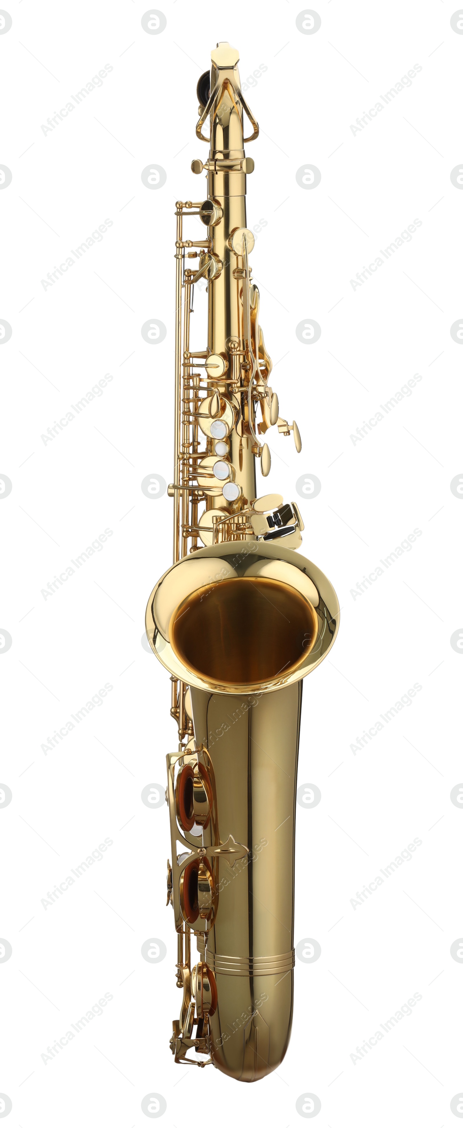 Photo of Jazz. One beautiful saxophone isolated on white