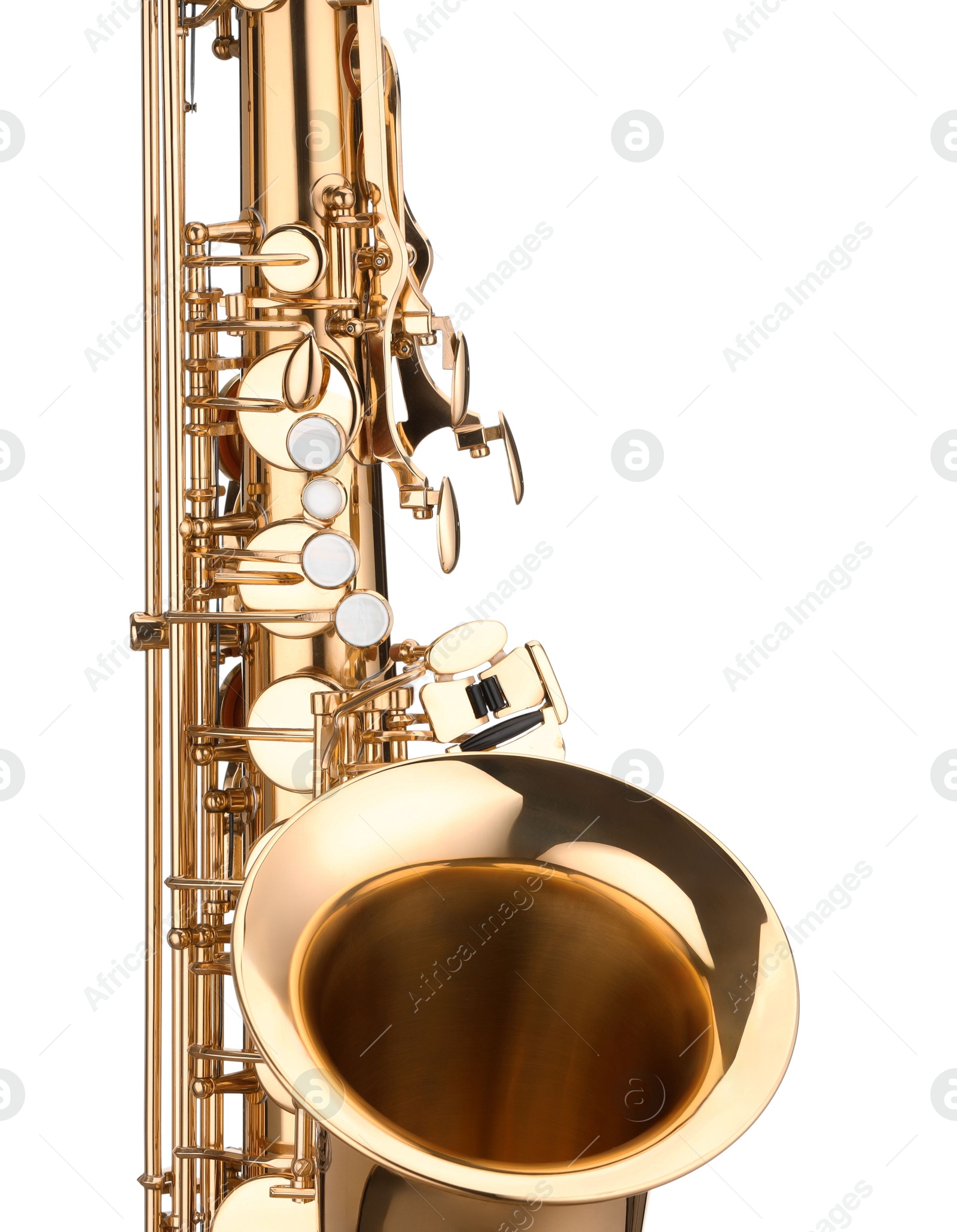 Photo of Jazz. One beautiful saxophone isolated on white