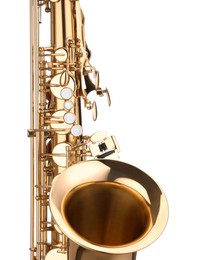 Photo of Jazz. One beautiful saxophone isolated on white