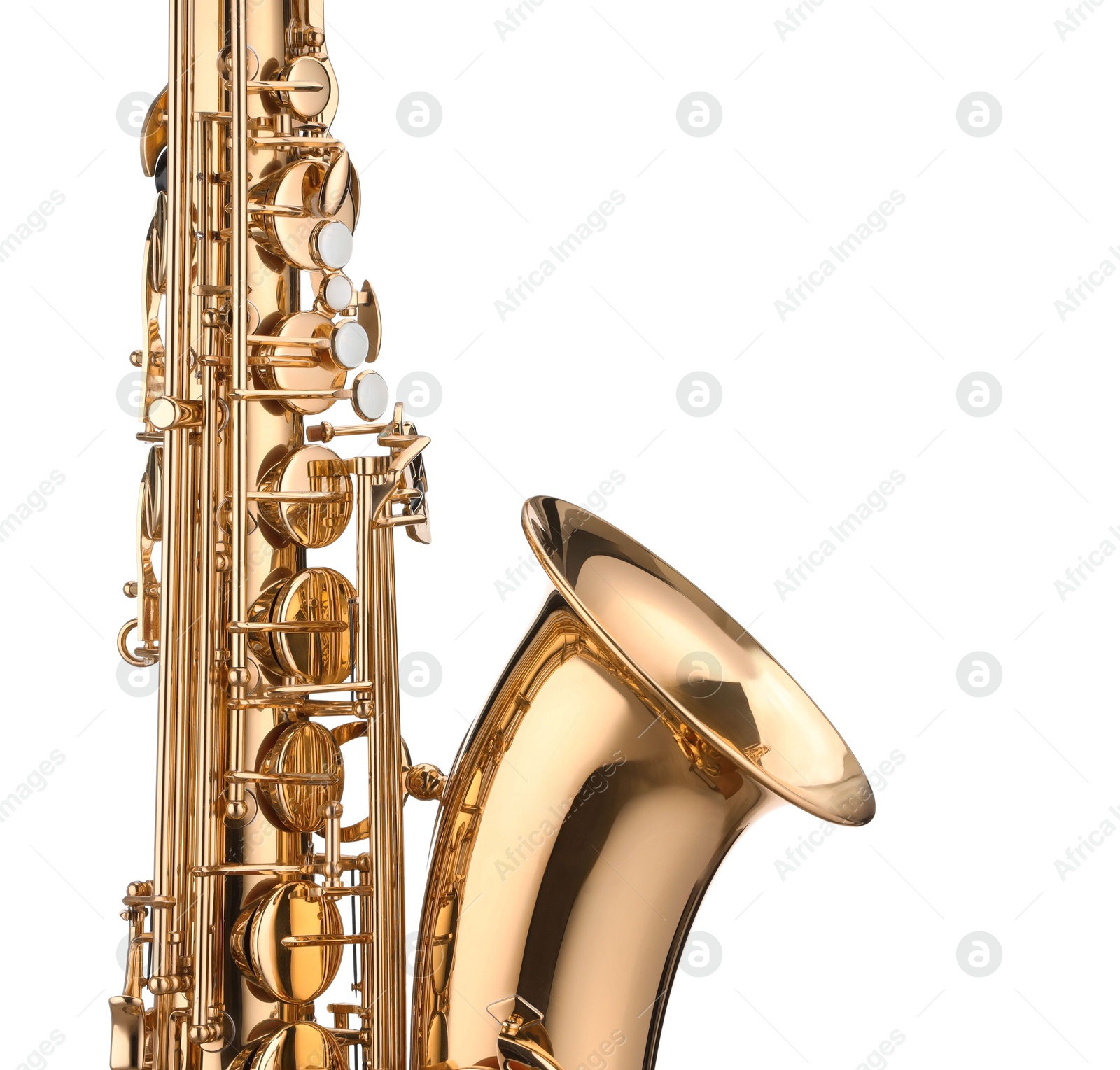 Photo of Jazz. One beautiful saxophone isolated on white