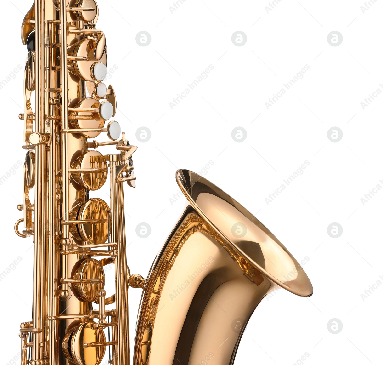 Photo of Jazz. One beautiful saxophone isolated on white