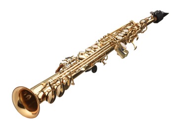 Photo of Jazz. One beautiful saxophone isolated on white