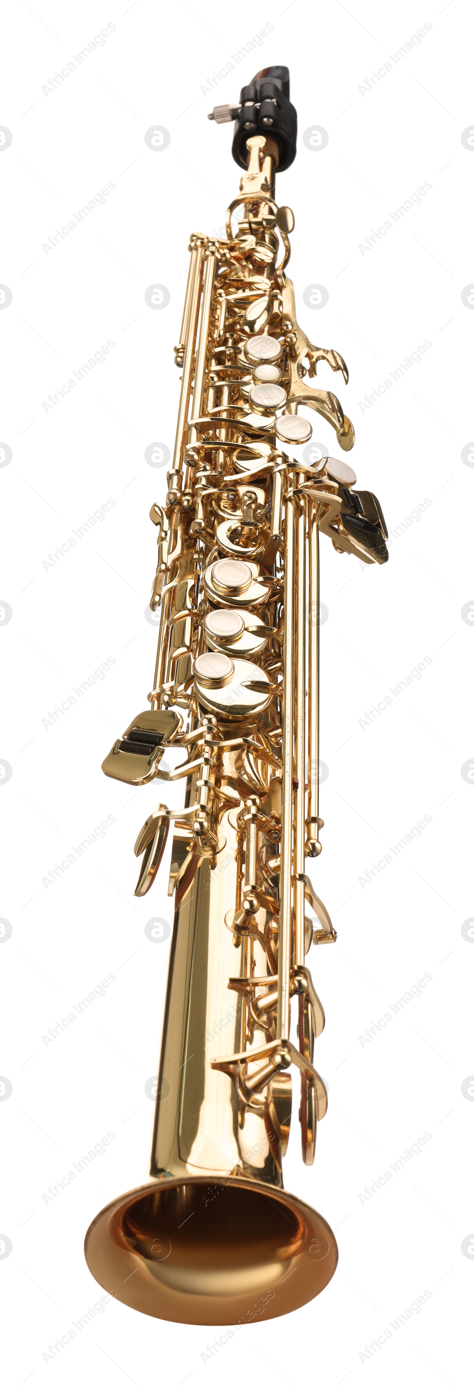 Photo of Jazz. One beautiful saxophone isolated on white