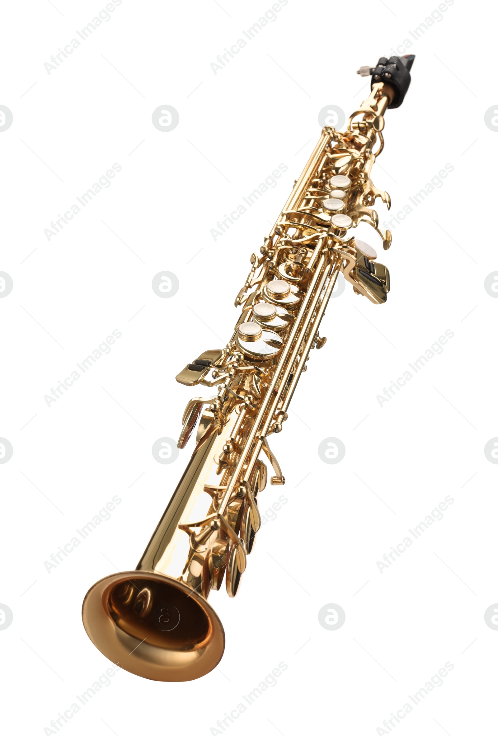 Photo of Jazz. One beautiful saxophone isolated on white