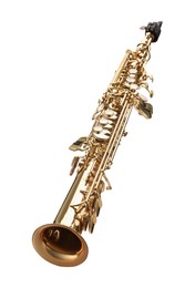 Photo of Jazz. One beautiful saxophone isolated on white