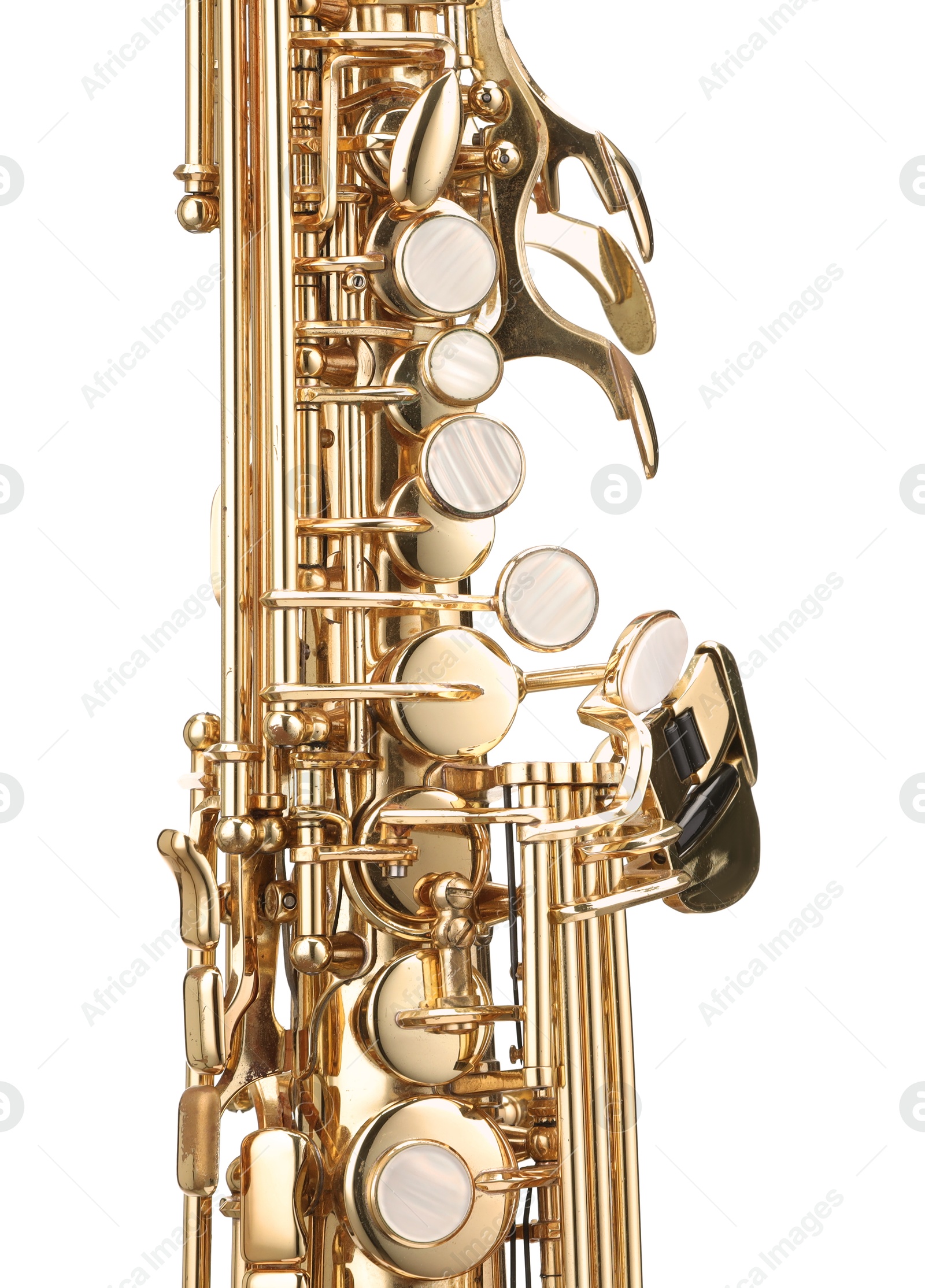 Photo of Jazz. One beautiful saxophone isolated on white