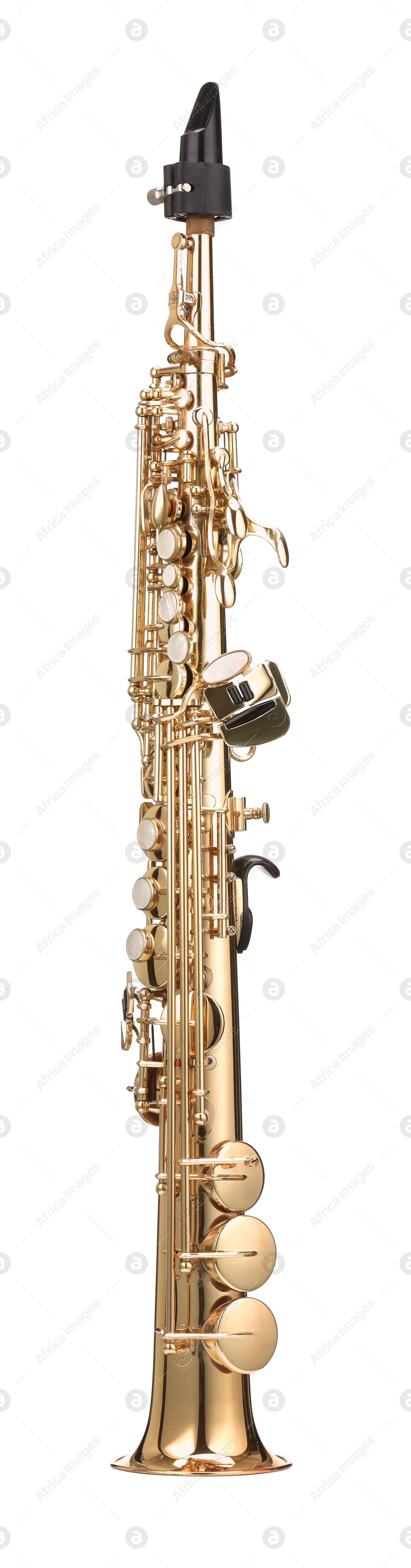 Photo of Jazz. One beautiful saxophone isolated on white