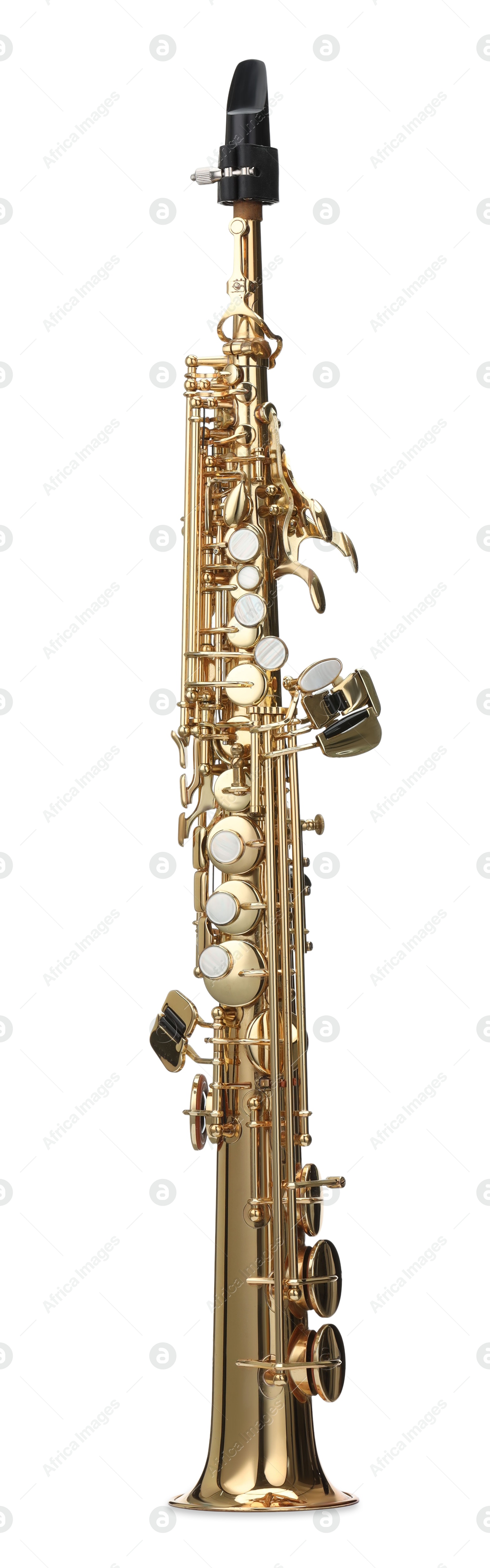 Photo of Jazz. One beautiful saxophone isolated on white