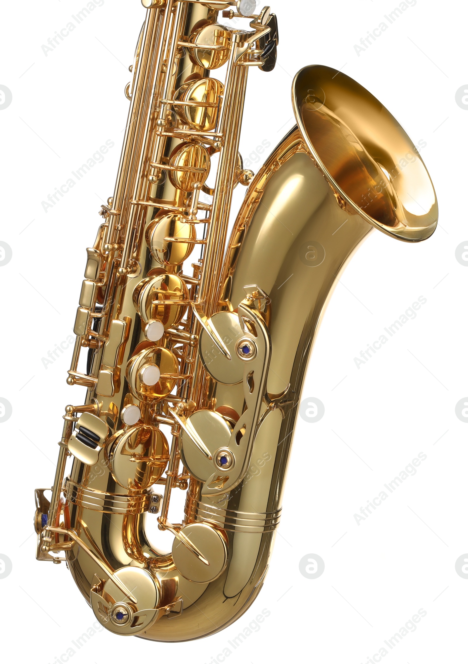 Photo of Jazz. One beautiful saxophone isolated on white