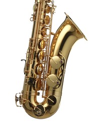 Photo of Jazz. One beautiful saxophone isolated on white