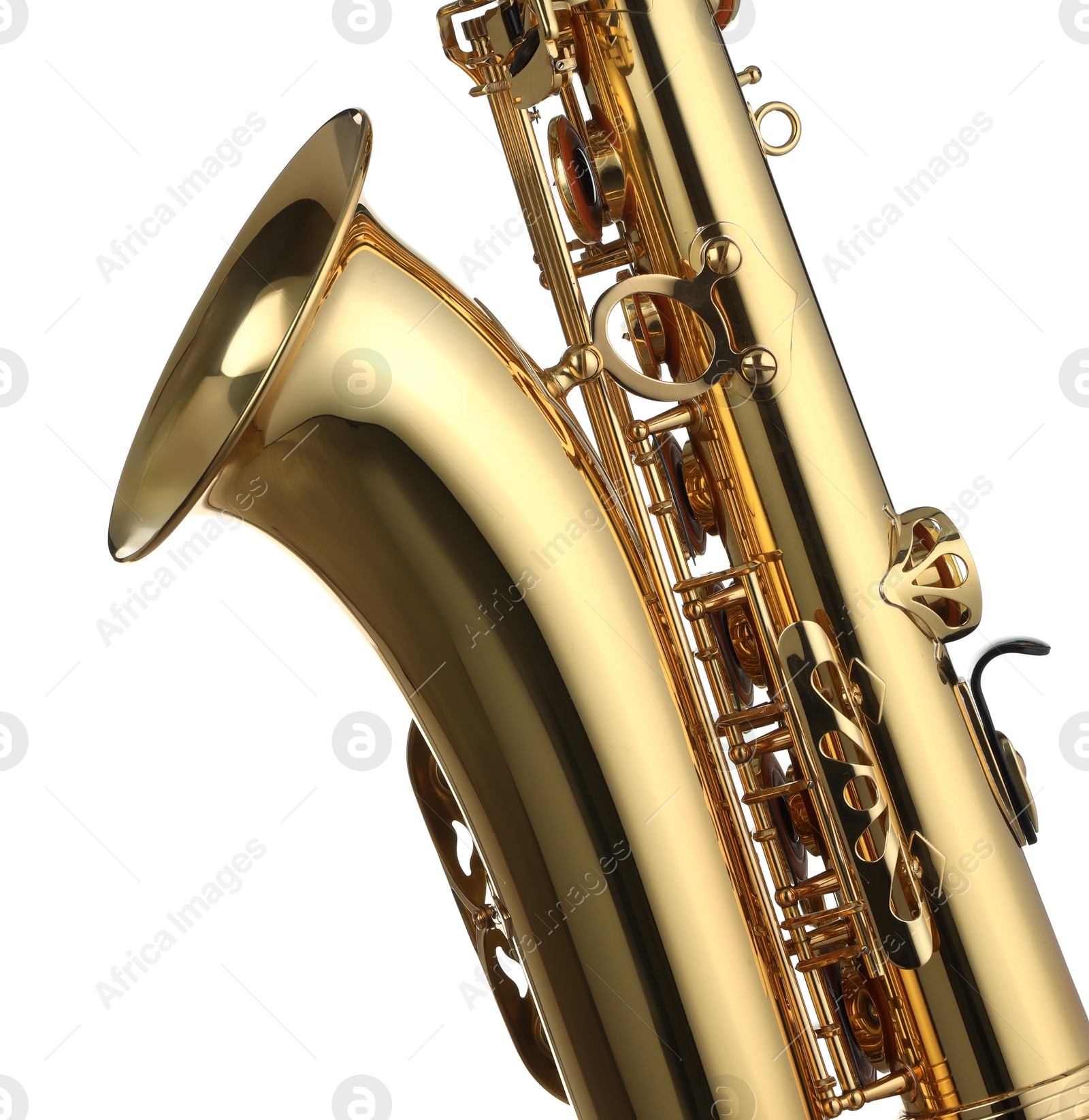 Photo of Jazz. One beautiful saxophone isolated on white