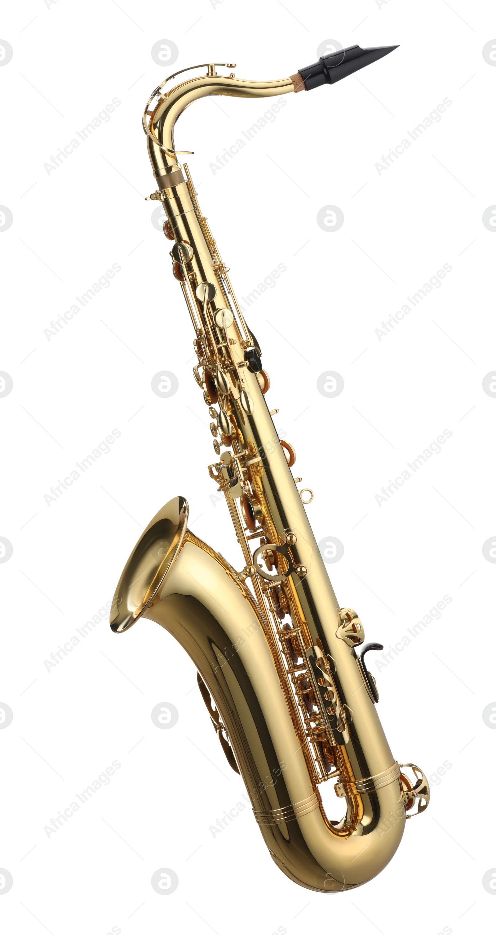 Photo of Jazz. One beautiful saxophone isolated on white