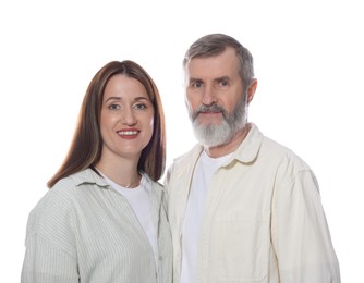 Photo of Family portrait of happy daughter and her father on white background