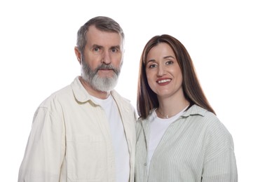 Photo of Family portrait of happy daughter and her father on white background