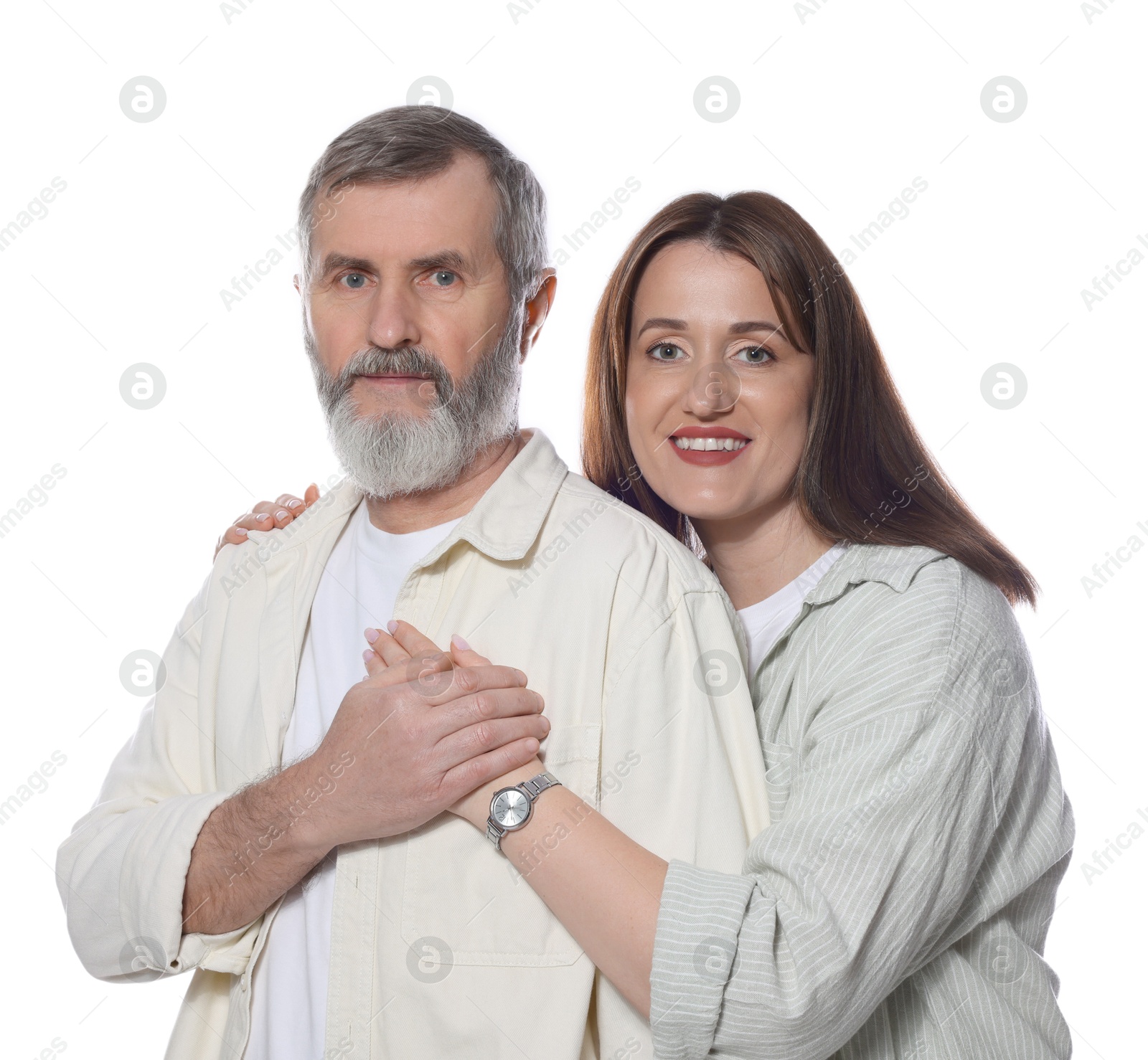 Photo of Family portrait of happy daughter and her father on white background