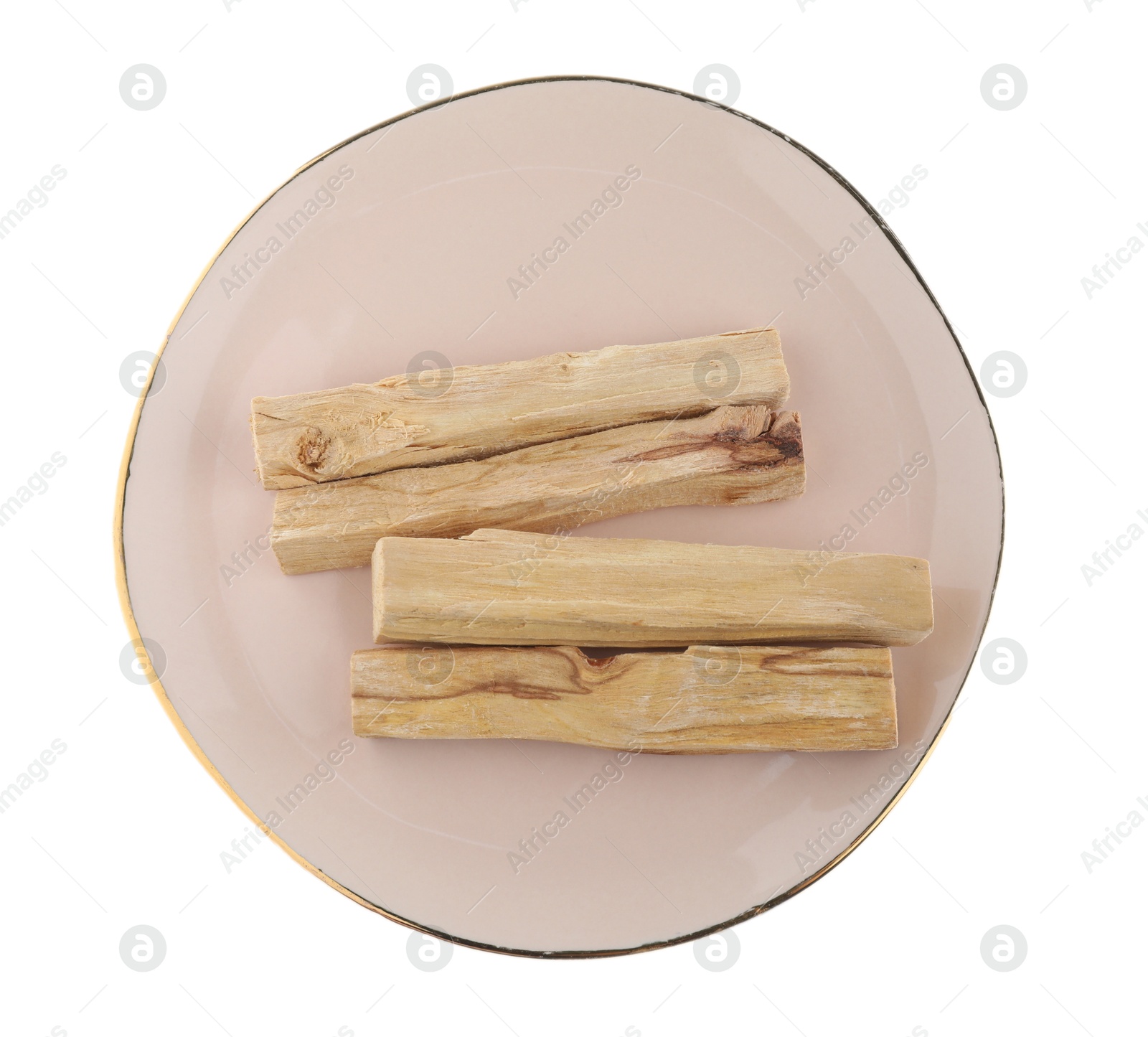 Photo of Palo santo sticks on white background, top view