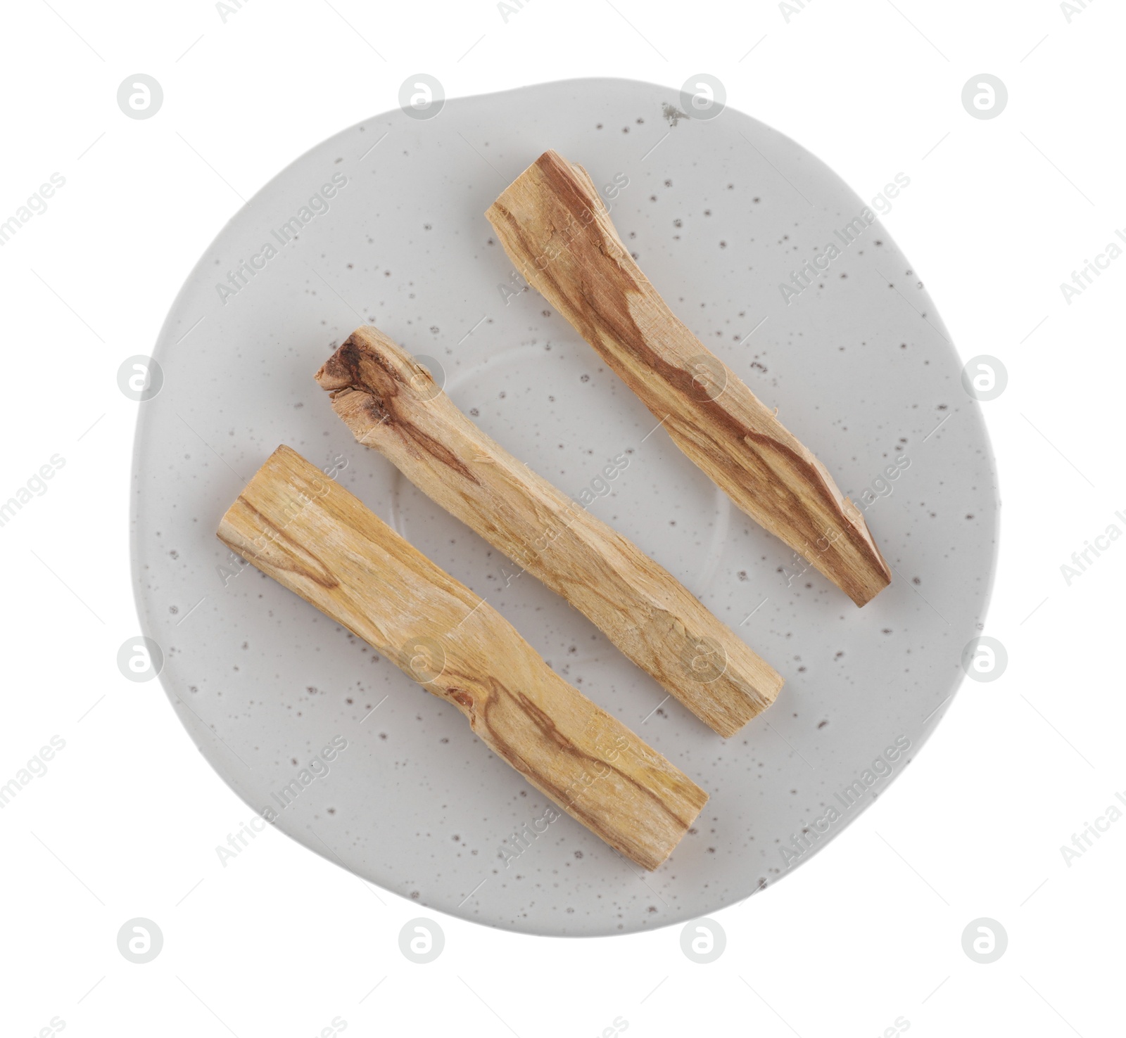 Photo of Palo santo sticks on white background, top view