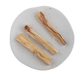 Palo santo sticks on white background, top view