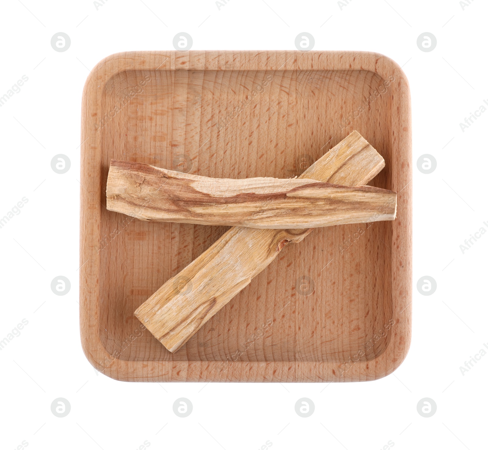 Photo of Palo santo sticks on white background, top view