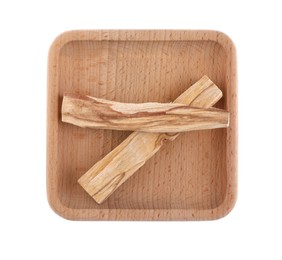 Palo santo sticks on white background, top view