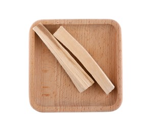 Photo of Palo santo sticks on white background, top view