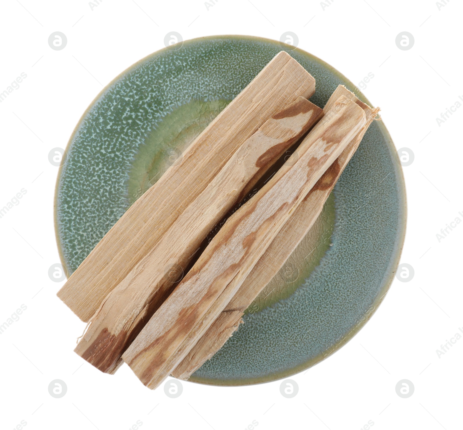 Photo of Palo santo sticks on white background, top view