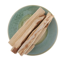 Palo santo sticks on white background, top view