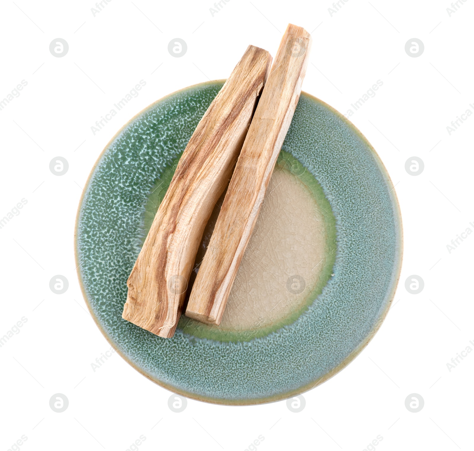 Photo of Palo santo sticks on white background, top view