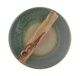 Photo of Palo santo stick on white background, top view