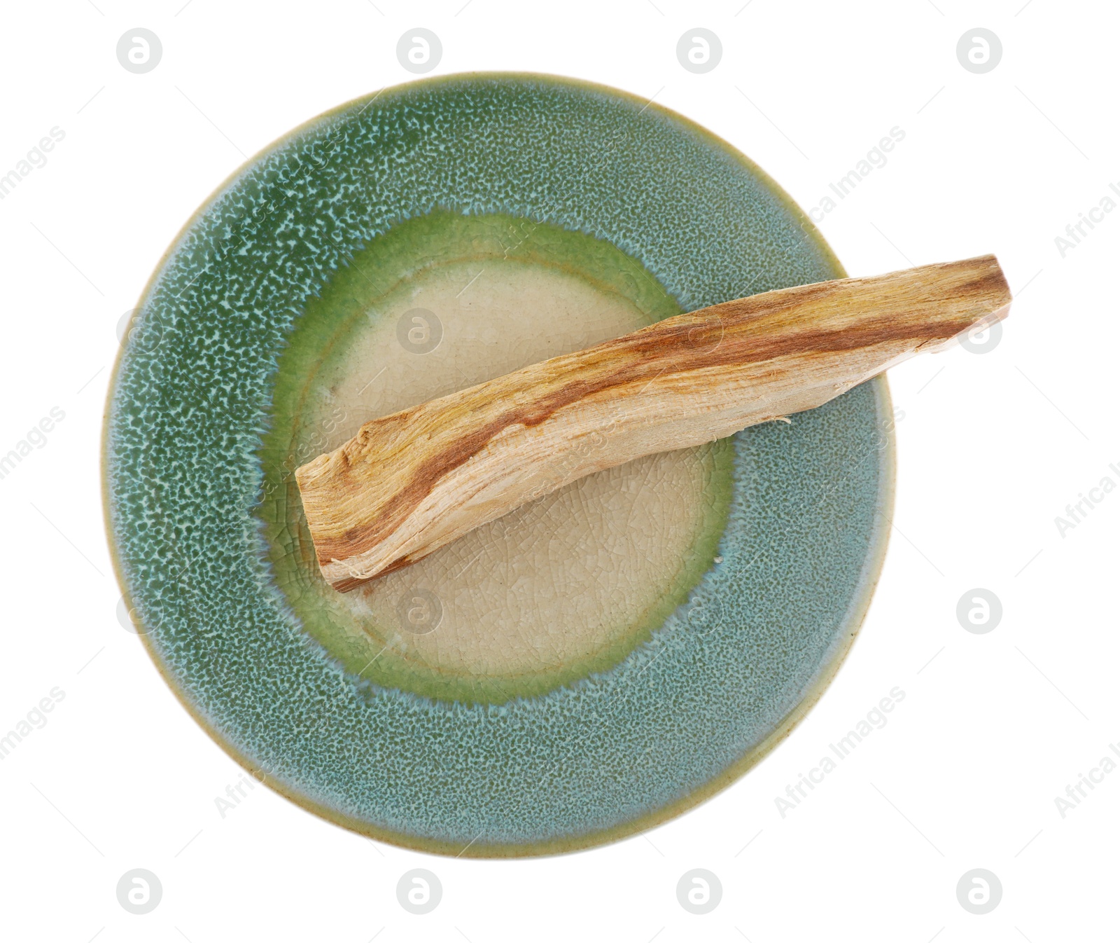 Photo of Palo santo stick on white background, top view